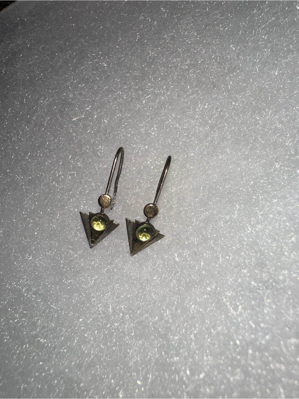 Vintage Sterling Silver Triangle Drop Earrings with Peridot Stones - Green
